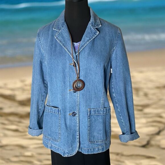 Style & Co Denim Blazer with Pockets 100% Cotton Size Medium - Picture 4 of 9